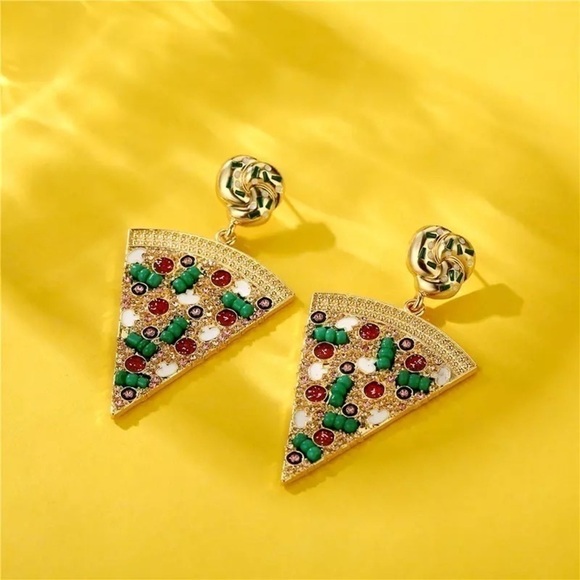 cheese Pizza Rhinestone Fashion Earrings - Picture 3 of 4